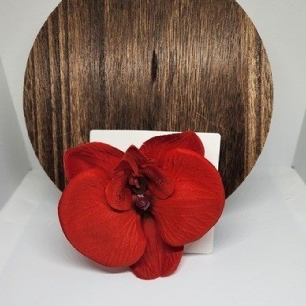 Red Orchid Flower Hair Pin Clip | Tropical Floral Hair Accessory Wedding Prom